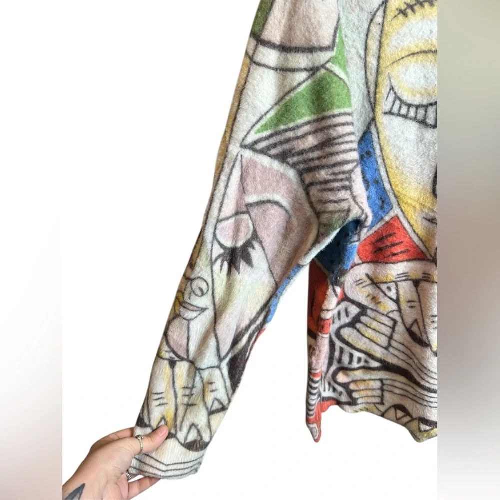 Abstract Face Sweater Women’s M Picasso Style Artsy Oversized Knit Boho Cozy - Picture 2 of 5